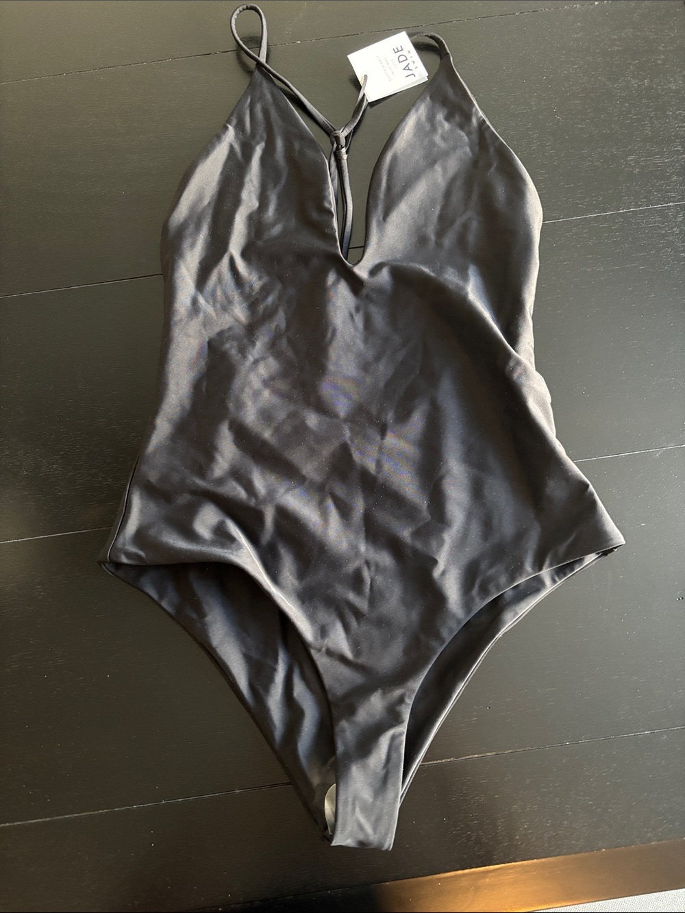 Jade Black V-Neck One-Piece Swimsuit size xl